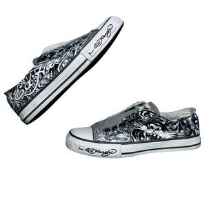 Ed Hardy Tattooed For Life Laceless Low Top Sneakers 7 Skull Canvas Streetwear